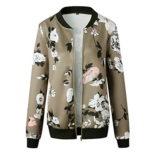 SODSIM Chaqueta bomber para mujer con diseño de flores, ligera, chaqueta corta para primavera y otoño, con cremallera y cuello alzado Verde militar L