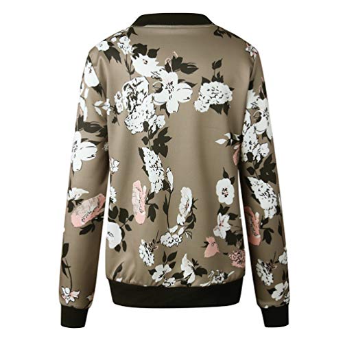 SODSIM Chaqueta bomber para mujer con diseño de flores, ligera, chaqueta corta para primavera y otoño, con cremallera y cuello alzado Verde militar L