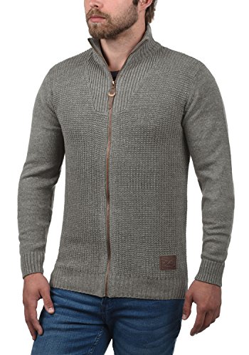 !Solid Tristian Cárdigan Chaqueta De Punto Rebeca para Hombre con Cuello Alto con Cremallera, tamaño:XXL, Color:Grey Melange (8236)