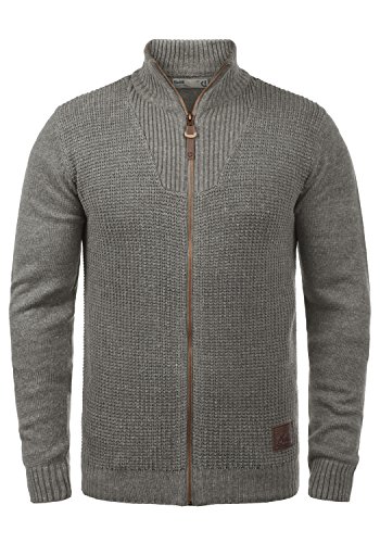 !Solid Tristian Cárdigan Chaqueta De Punto Rebeca para Hombre con Cuello Alto con Cremallera, tamaño:XXL, Color:Grey Melange (8236)