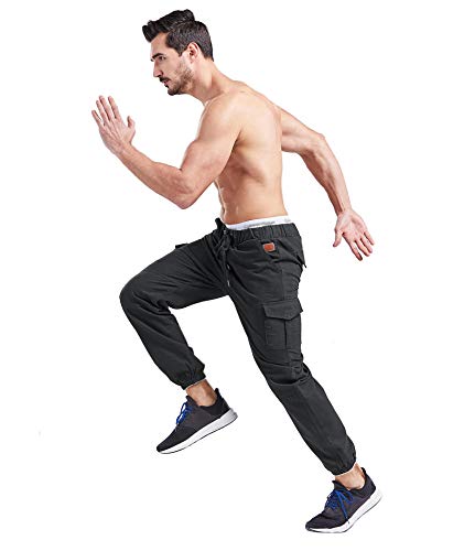 SOMTHRON Hombre Cinturón de Cintura elástico Pantalones de chándal de algodón Largo Jogging Pantalones de Carga Deportiva de Talla Grande Pantalones Cortos con Bolsillos Pantalones (BL-M)