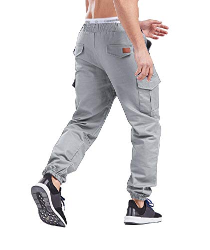 SOMTHRON Hombre Cinturón de Cintura elástico Pantalones de chándal de algodón Largo Jogging Pantalones de Carga Deportiva de Talla Grande Pantalones Cortos con Bolsillos Pantalones (GY-M)