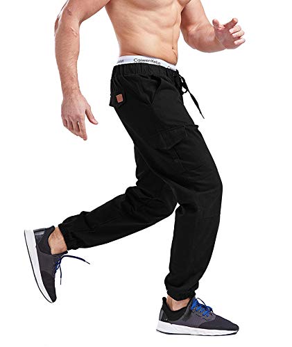 SOMTHRON Hombre Cinturón de Cintura elástico Pantalones de chándal de algodón Largo Jogging Pantalones de Carga Deportiva de Talla Grande Pantalones Cortos con Bolsillos Pantalones (BL-M)