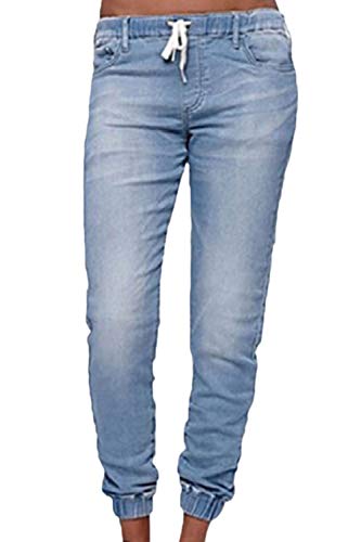Sopliagon Vaqueros Mujer Casual Jogger Elastico En Cintura Elástico Tapered Vaqueros Azul L