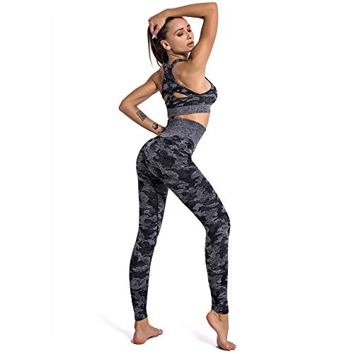 SotRong Adelgazantes Mallas Running Mujer Camuflaje Pantalones Deportivos Push Up Leggings Yoga Anticeluliticas Desigual Negro XL