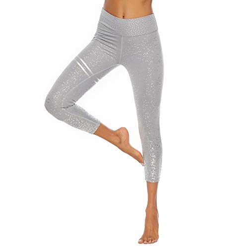 SotRong Pantalón Deportivo de Mujer Cintura Alta Leggings para Running Training Fitness Estiramiento Yoga Pilates Mallas Gris S