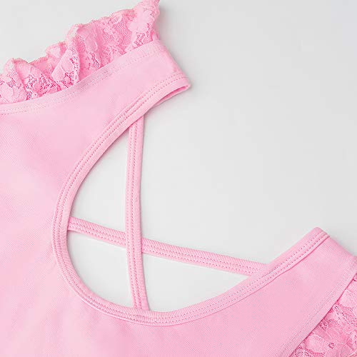 Soudittur Maillot de Ballet Niña Vestido de Danza Baile Tutú Leotardo Algodón Gimnasia Clásico Sin Mangas con Faldas de Encaje en Rosa (8-9 Años)