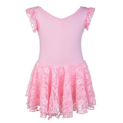 Soudittur Maillot de Ballet Niña Vestido de Danza Baile Tutú Leotardo Algodón Gimnasia Clásico Sin Mangas con Faldas de Encaje en Rosa (8-9 Años)