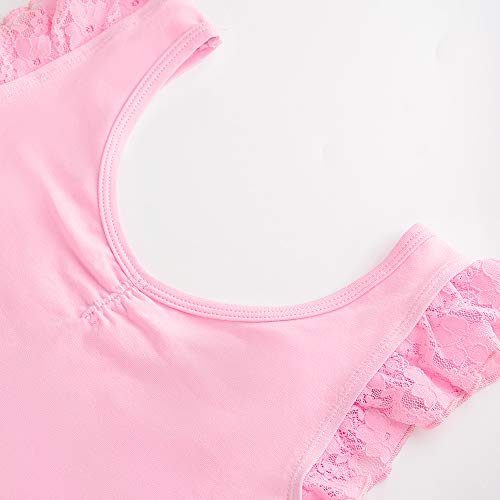 Soudittur Maillot de Ballet Niña Vestido de Danza Baile Tutú Leotardo Algodón Gimnasia Clásico Sin Mangas con Faldas de Encaje en Rosa (8-9 Años)