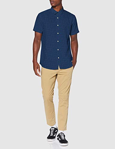 Springfield Linen Short Print Franq-C/12 Camisa Casual, Azul (Medium_Blue 12), Large (Tamaño del fabricante: L) para Hombre