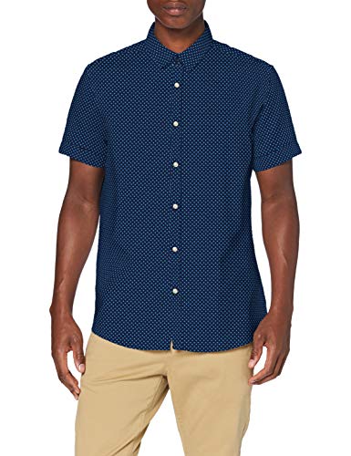 Springfield Linen Short Print Franq-C/12 Camisa Casual, Azul (Medium_Blue 12), Large (Tamaño del fabricante: L) para Hombre