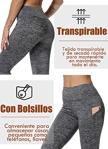STARBILD Leggings 3/4 Mallas Pantalones de Alta Cintura Elástica Súper Transpirable Adelgazante de Yoga Deportivas Leggins para Mujer Gris Claro S