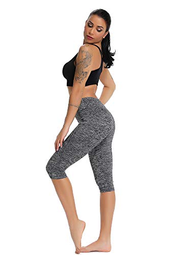 STARBILD Leggings 3/4 Mallas Pantalones de Alta Cintura Elástica Súper Transpirable Adelgazante de Yoga Deportivas Leggins para Mujer Gris Claro S