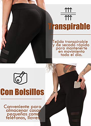 STARBILD Leggings 3/4 Mallas Pantalones de Alta Cintura Elástica Súper Transpirable Adelgazante de Yoga Deportivas Leggins para Mujer Negro-1 XL