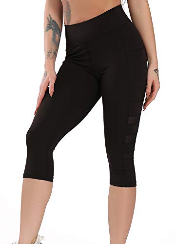 STARBILD Leggings 3/4 Mallas Pantalones de Alta Cintura Elástica Súper Transpirable Adelgazante de Yoga Deportivas Leggins para Mujer Negro-1 XL