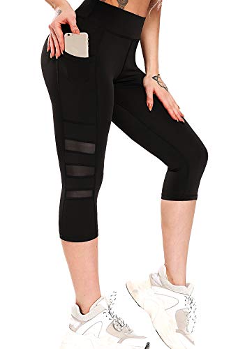 STARBILD Leggings 3/4 Mallas Pantalones de Alta Cintura Elástica Súper Transpirable Adelgazante de Yoga Deportivas Leggins para Mujer Negro-1 XL