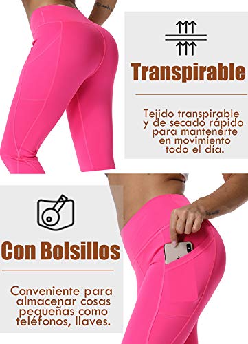 STARBILD Leggings 3/4 Mallas Pantalones de Alta Cintura Elástica Súper Transpirable Adelgazante de Yoga Deportivas Leggins para Mujer Rosa Roja XL