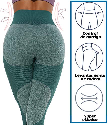 STARBILD Leggings Deportivo sin Costuras de Cintura Alta Pantalones de compresión de Mujer Adelgazamiento para Fitness Yoga #B-Verde Leggings S