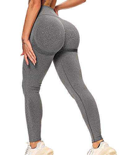 STARBILD Leggings Mallas Mujer sin Costuras Push up Pantalones Largos de Compresión Cintura Alta Elástico y Transpirable para Yoga Gym Fitness Running #Booty-Gris Oscuro XS