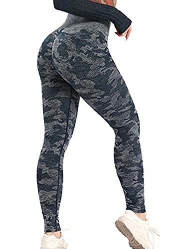 STARBILD Leggings sin Costuras de Cintura Alta Pantalones Deportivo Mallas Ajustadas de Compresión con Control de Abdomen para Mujer para Fitness Yoga Camuflaje Azul-Leggings S