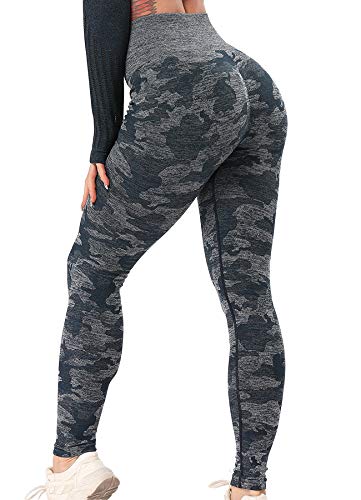 STARBILD Leggings sin Costuras de Cintura Alta Pantalones Deportivo Mallas Ajustadas de Compresión con Control de Abdomen para Mujer para Fitness Yoga Camuflaje Azul-Leggings S