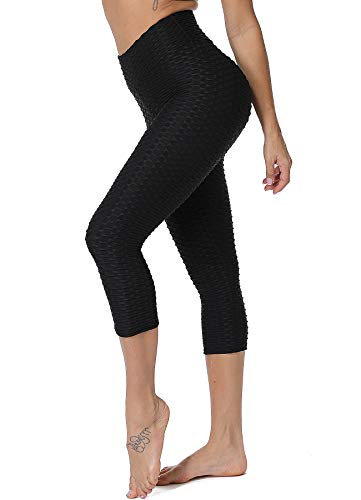 STARBILD Mallas 3/4 Leggings Pántalones Deportivos para Mujer de Alta Cintura Elástico Control de Barriga para Yoga Fitness Gimnasio Negro S