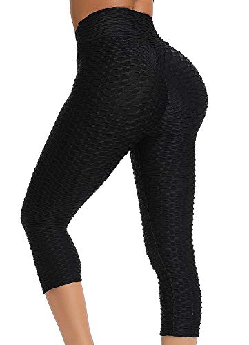 STARBILD Mallas 3/4 Leggings Pántalones Deportivos para Mujer de Alta Cintura Elástico Control de Barriga para Yoga Fitness Gimnasio Negro S