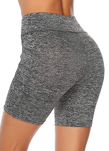 STARBILD Shorts Mallas Pantalones Cortos Elástico Deportivos para Mujer con Bolsillos en Dos Lados para Fitness Gym Yoga Gris XL
