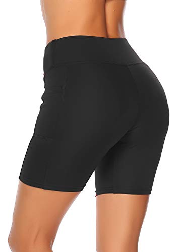 STARBILD Shorts Mallas Pantalones Cortos Elástico Deportivos para Mujer con Bolsillos en Dos Lados para Fitness Gym Yoga Negro M