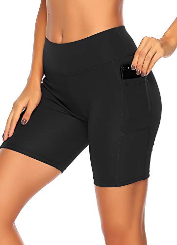 STARBILD Shorts Mallas Pantalones Cortos Elástico Deportivos para Mujer con Bolsillos en Dos Lados para Fitness Gym Yoga Negro M