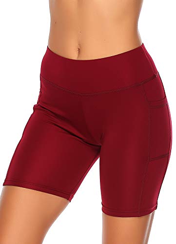 STARBILD Shorts Mallas Pantalones Cortos Elástico Deportivos para Mujer con Bolsillos en Dos Lados para Fitness Gym Yoga Vino S