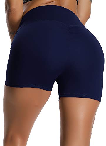 STARBILD Shorts Pantalones Deportes Cortos de Fitness Mallas para Mujer Elástico de Alta Cintura para Correr Gimnasio Gym #1 Classic-Azul Marino XL