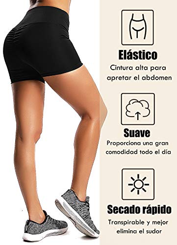 STARBILD Shorts Pantalones Deportes Cortos de Fitness Mallas para Mujer Elástico de Alta Cintura para Correr Gimnasio Gym #1 Classic-Negro L