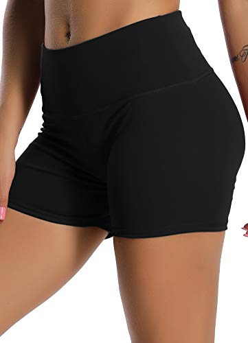 STARBILD Shorts Pantalones Deportes Cortos de Fitness Mallas para Mujer Elástico de Alta Cintura para Correr Gimnasio Gym #1 Classic-Negro L