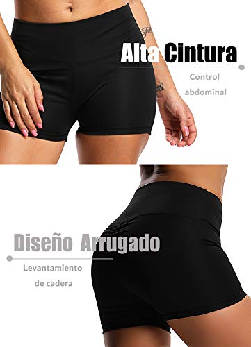 STARBILD Shorts Pantalones Deportes Cortos de Fitness Mallas para Mujer Elástico de Alta Cintura para Correr Gimnasio Gym #1 Classic-Negro S