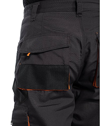Stenso Emerton - Pantalones de Trabajo Estilo Cargo para Hombre - Resistentes - Gris Oscuro/Negro/Naranja - 46