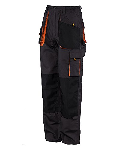 Stenso Emerton - Pantalones de Trabajo Estilo Cargo para Hombre - Resistentes - Gris Oscuro/Negro/Naranja - 46