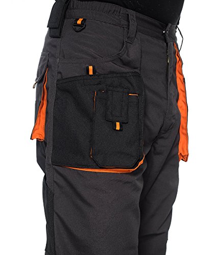 Stenso Emerton - Pantalones de Trabajo Estilo Cargo para Hombre - Resistentes - Gris Oscuro/Negro/Naranja - 46