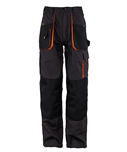 Stenso Emerton - Pantalones de Trabajo Estilo Cargo para Hombre - Resistentes - Gris Oscuro/Negro/Naranja - 46