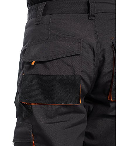 Stenso Emerton - Pantalones de Trabajo Estilo Cargo para Hombre - Resistentes - Gris Oscuro/Negro/Naranja - 56