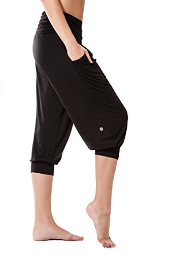 Sternitz Pantalon Fitness para Mujer, Rabi, Ideal para Hacer Pilates, Yoga y Cualquier Deporte, Tela de bambú, ecológica y Suave. Pantalón Tipo Pescador o Bombacho. Muy Cómodo (L, Negro)