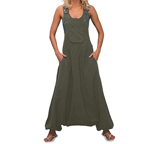 STRIR Mujer Baggy Peto de Pantalones Largos Gasa Mono Harem Anchos Talla Grande Casual Moda Bolsillos Tiras Fiesta (S, Verde)