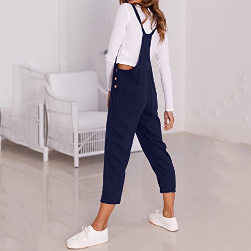 STRIR Mujer Petos Casual Pantalones Holgados Pierna Ancha Mono Vaqueros Pants (S, Azul Oscuro)