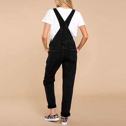 STRIR Mujer Petos Vaqueros Skinny Rasgado Pantalones Monos Largos Mezclilla, Jumpsuit Trabajo Negro,Monos Ajustados Color SóLido Petos De PantalóN Verano (M, Negro)