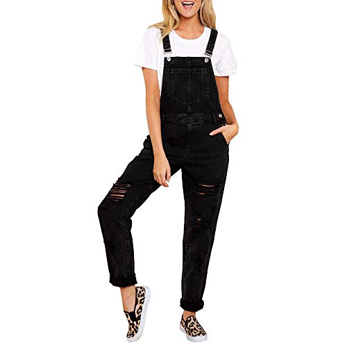 STRIR Mujer Petos Vaqueros Skinny Rasgado Pantalones Monos Largos Mezclilla, Jumpsuit Trabajo Negro,Monos Ajustados Color SóLido Petos De PantalóN Verano (M, Negro)