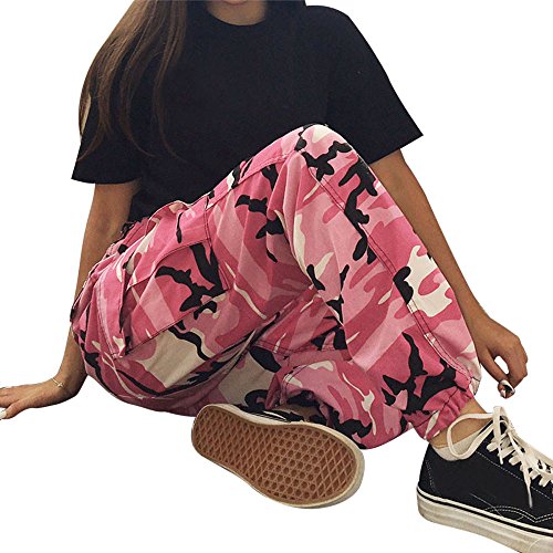 STRIR Pantalones de Mujer Camo Cargo Pantalones de Camuflaje Casual al Aire Libre Jeans (S, Rosa)