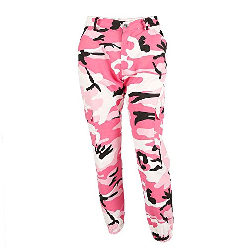 STRIR Pantalones de Mujer Camo Cargo Pantalones de Camuflaje Casual al Aire Libre Jeans (S, Rosa)