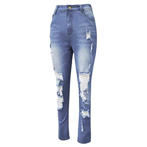 STRIR Vaqueros con Rotos Mujer Skinny Jeans Cintura Alta Jeggings Pantalones de Mezclilla Talle Alto Elasticos Jeans Leggings (L, Azul)