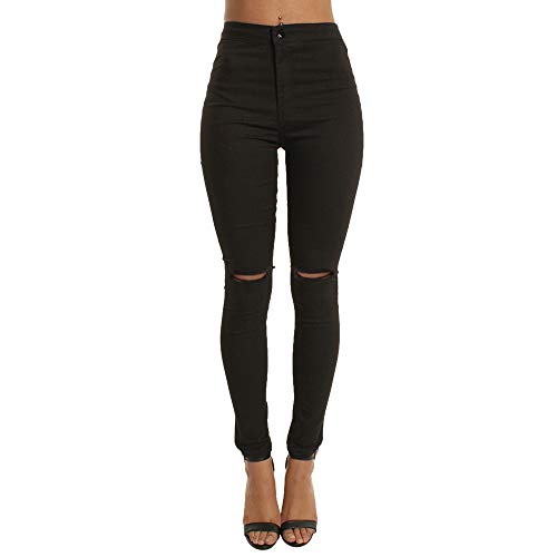 STRIR Vaqueros Mujer Pantalones Rotos Mujer Skinny Jeans Cintura Alta Jeggings Mezclilla Talle Alto Elasticos Flacos Vaqueros Leggings Push up Mezclilla Pantalones (XXL, Negro)