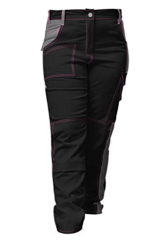 strongAnt® - Elasticos Pantalones de Trabajo para Mujer Gris Negro. Pantalón de Trabajo Completo con Bolsillos para Rodilleras. Cremallera YKK + botón YKK - Hecho en la UE - Negro/Gris 76